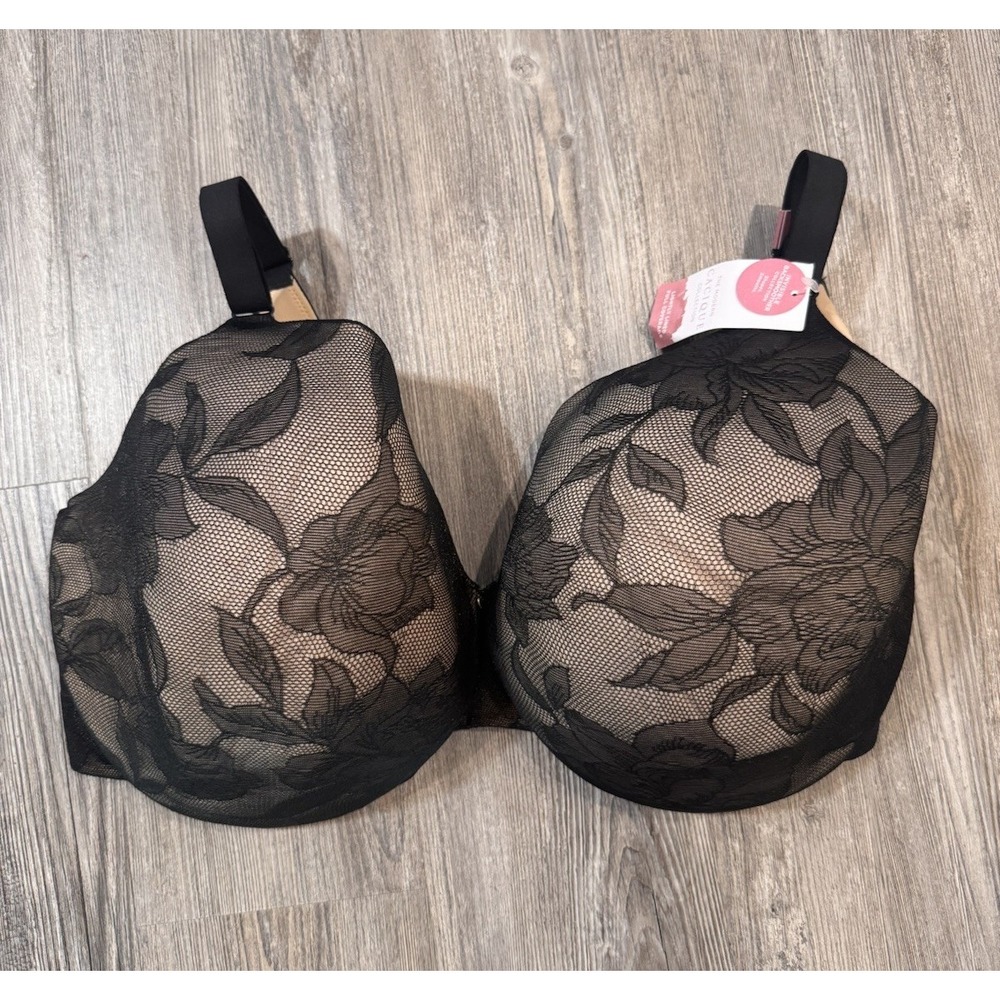 Cacique Invisible Lace Backsmoother Bra 40H Black Floral Full Coverage NWT - Picture 3 of 12